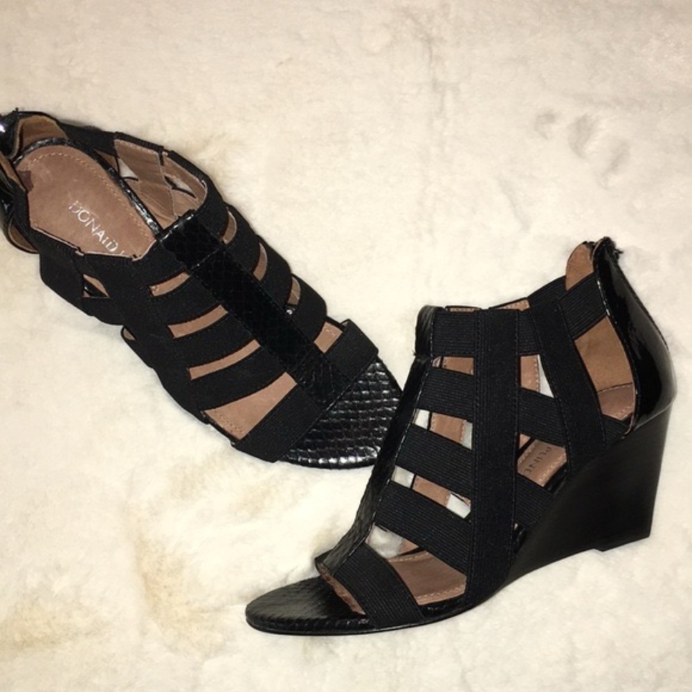 Donald J. Pliner Black Gladiator Wedge Sandals